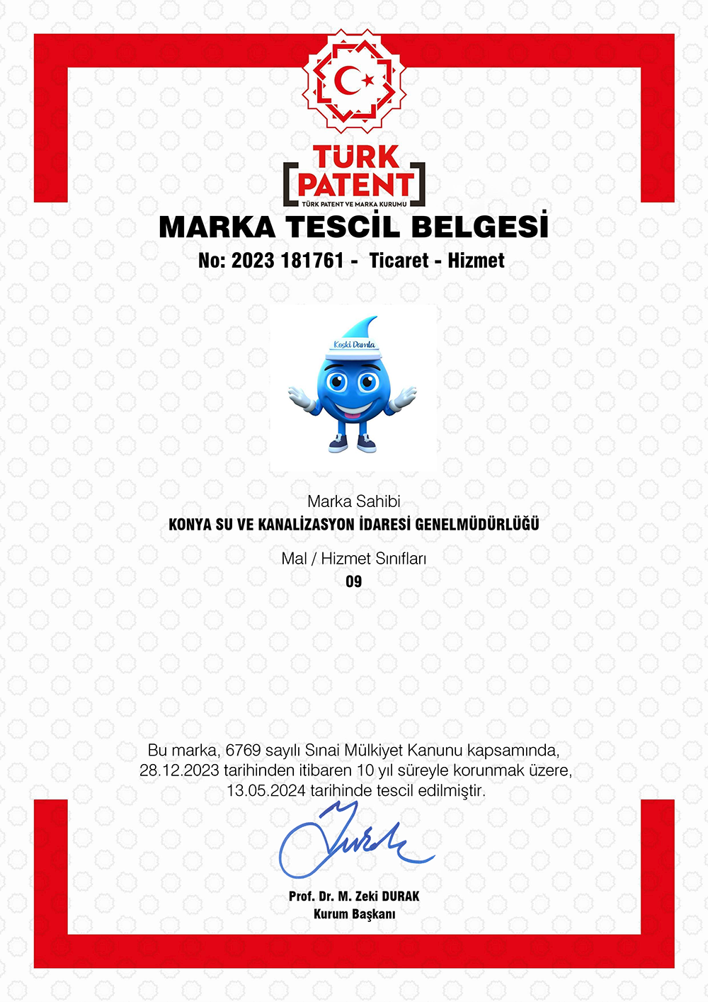 Damla Marka Tescil Belgesi