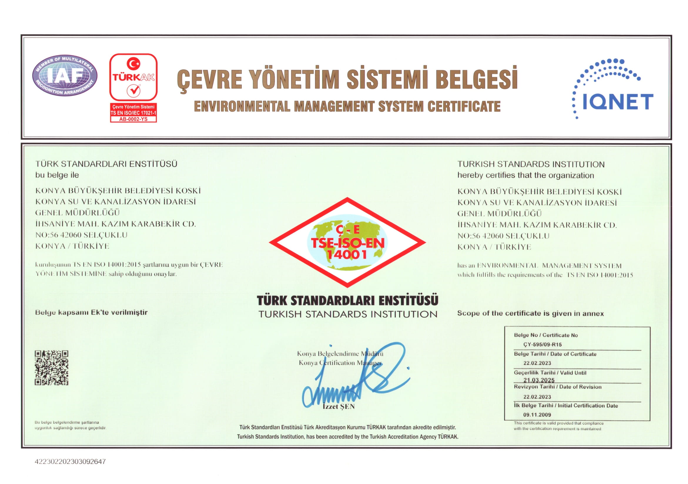 Çevre Yönetim Sistemi Belgesi