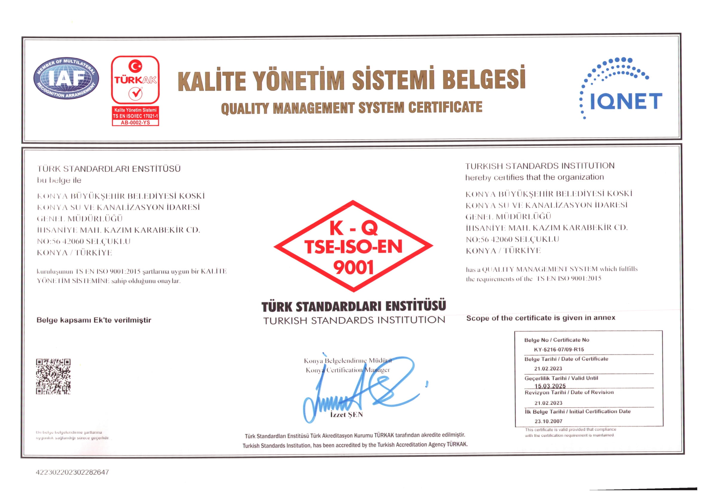 Kalite Yönetim Sistemi Belgesi